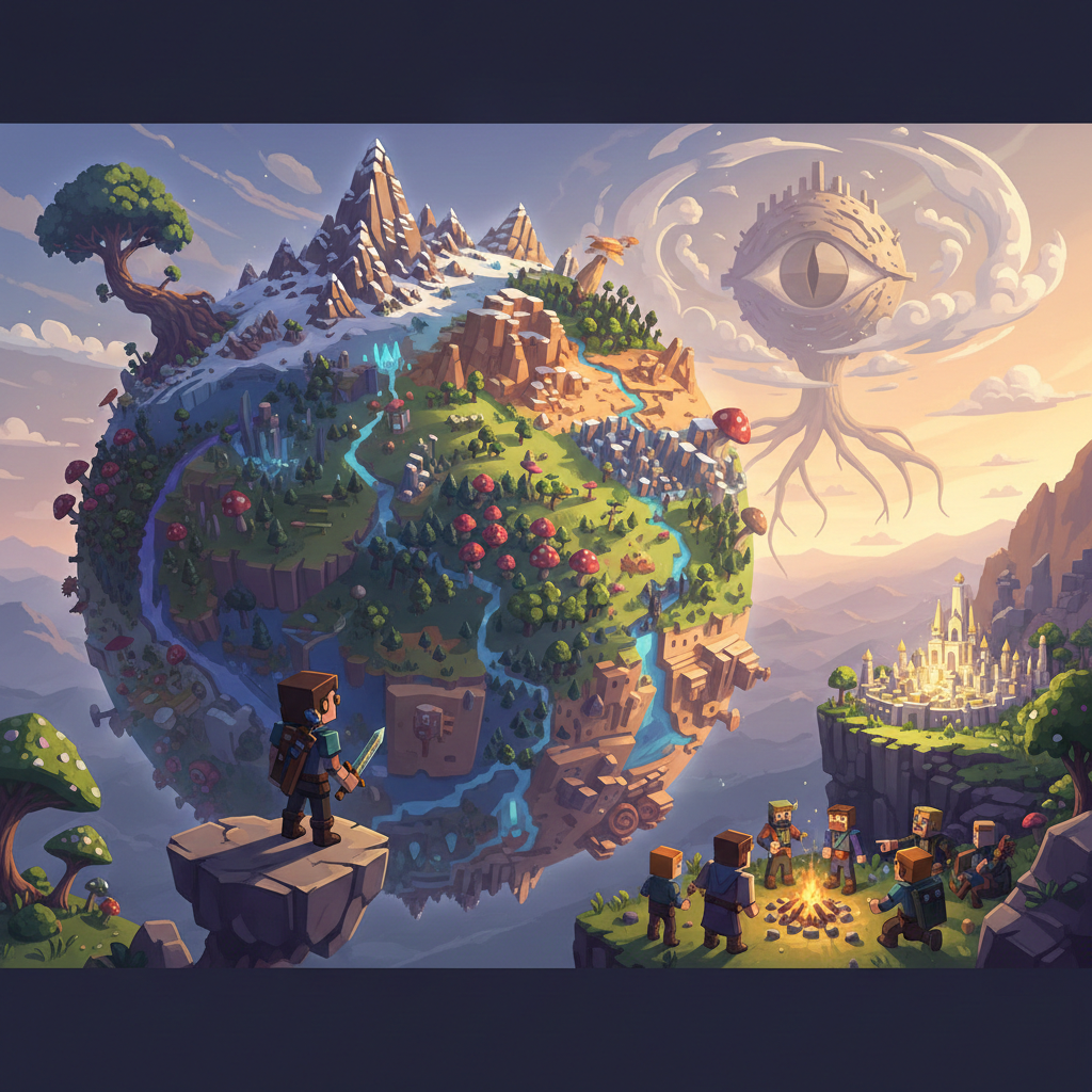 Artwork of players exploring the world of Hytale Earth in Orbis